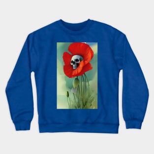 Cool Skull and Pretty Flowers Poppies Crewneck Sweatshirt